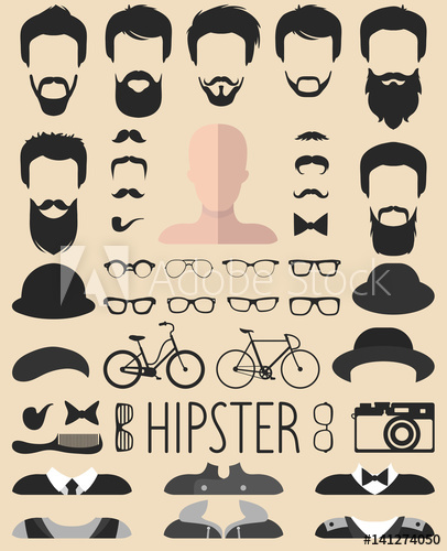 406x500 Vector Set Of Dress Up Constructor With Different Men Hipster
