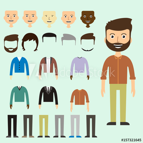 500x500 Vector Set Of Dress Up Constructor With Different Men In Trendy