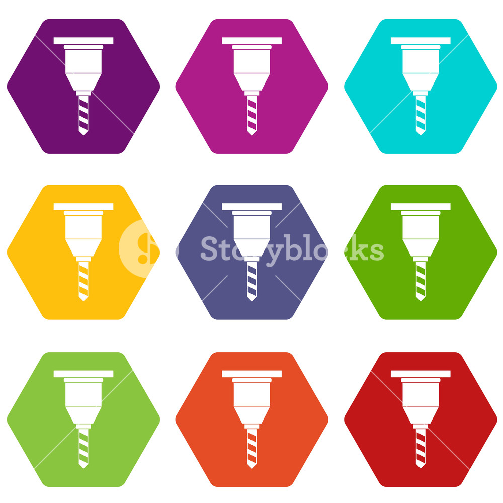 1000x1000 Drill Bit Icon Set Many Color Hexahedron Isolated On White