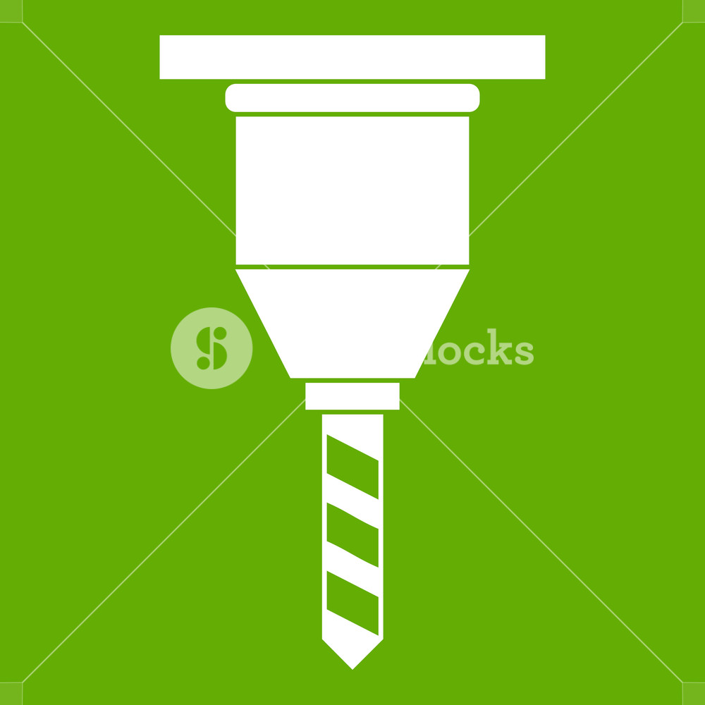 1000x1000 Drill Bit Icon White Isolated On Green Background Illustration