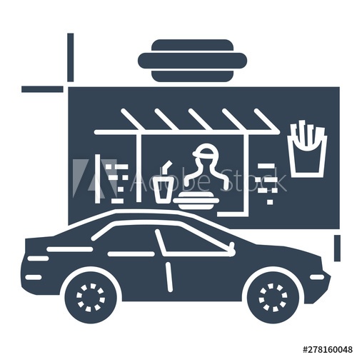 500x500 Black Icon Drive Thru Restaurant, Fast Food, Car
