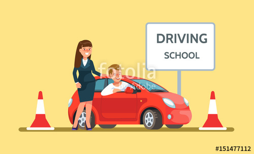 500x303 Vector Illustration Icon Of Happy Young Man Siting In Red Driving
