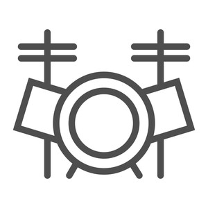 300x300 Drum Set Line Icon, Music And Instrument, Drum Kit Sign, Vector