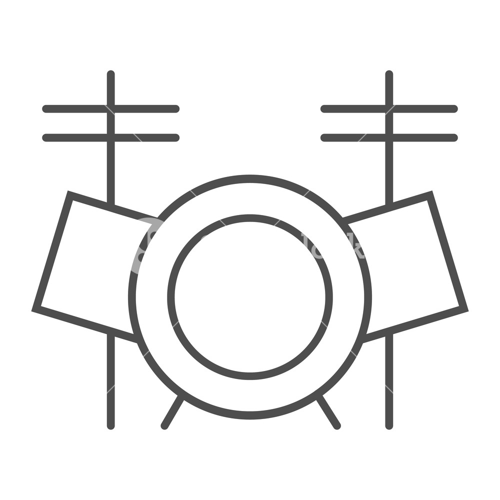 1000x1000 Drum Set Thin Line Icon, Music And Instrument, Drum Kit Sign