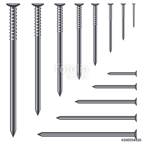 500x500 Set Of Nails Of Different Lengths On Wood And Drywall Monochrome