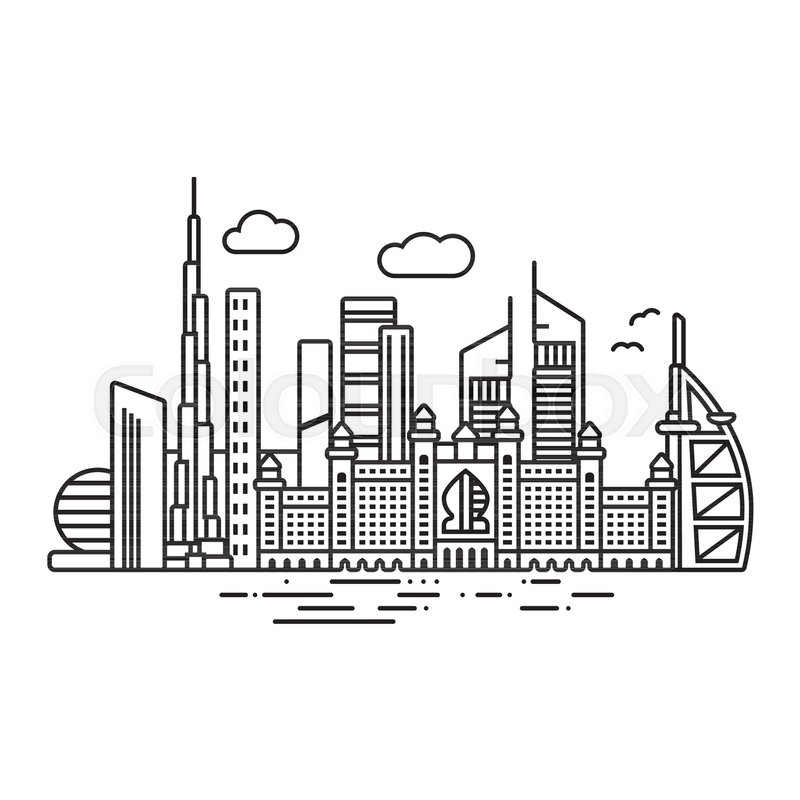 800x800 Line Icon Style Dubai Cityscape Vector Stock Vector Colourbox