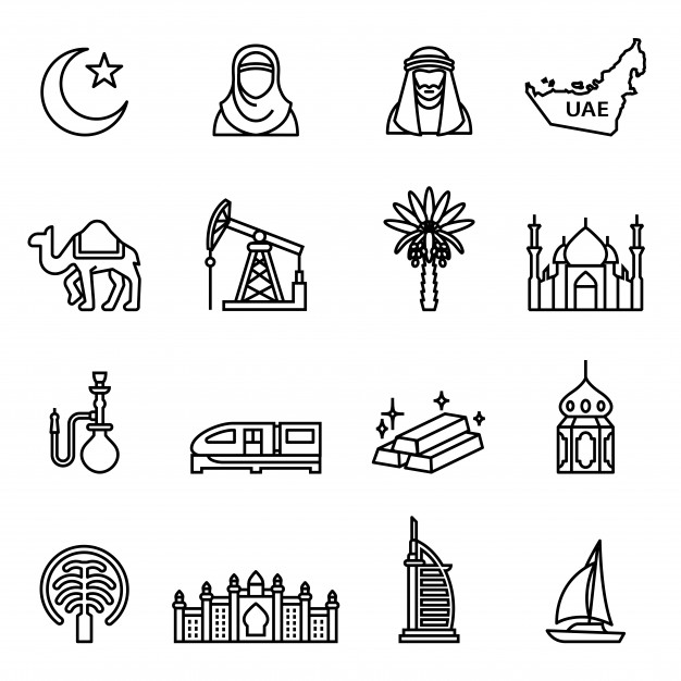 626x626 Uae Dubai Icons Set With White Background Vector Premium Download