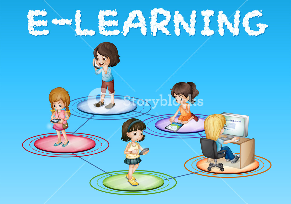 1000x700 Girls And E Learning Icon Royalty Free Stock Image