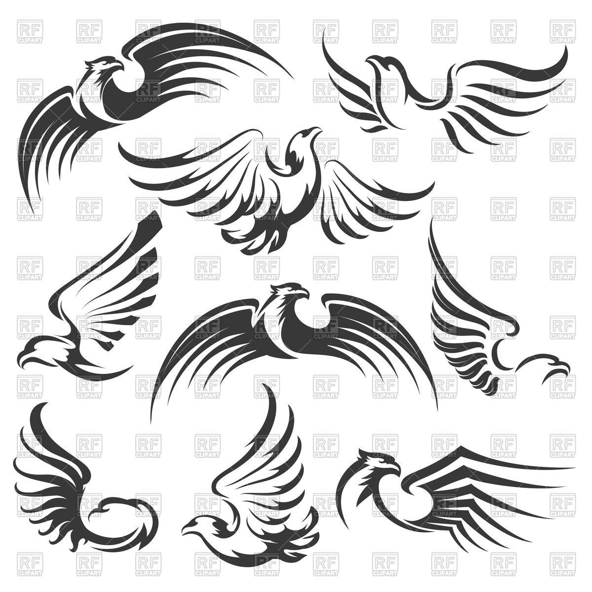 1200x1200 Set Of Flying Eagles Icon Isolated On White For Emblem Vector