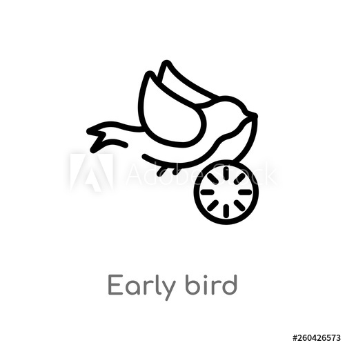 500x500 Outline Early Bird Vector Icon Isolated Black Simple Line Element