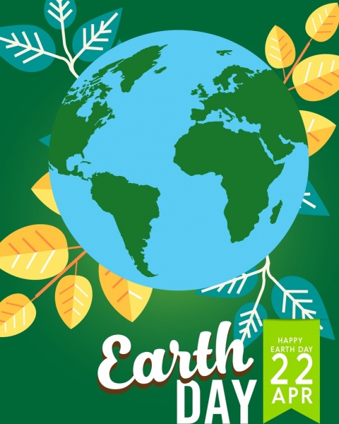 480x600 Earth Day Banner Leaves Earth Icon Flat Design Free Vector
