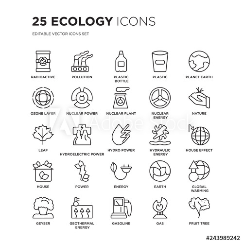 500x500 Set Of Ecology Linear Icons Such As Radioactive, Pollution