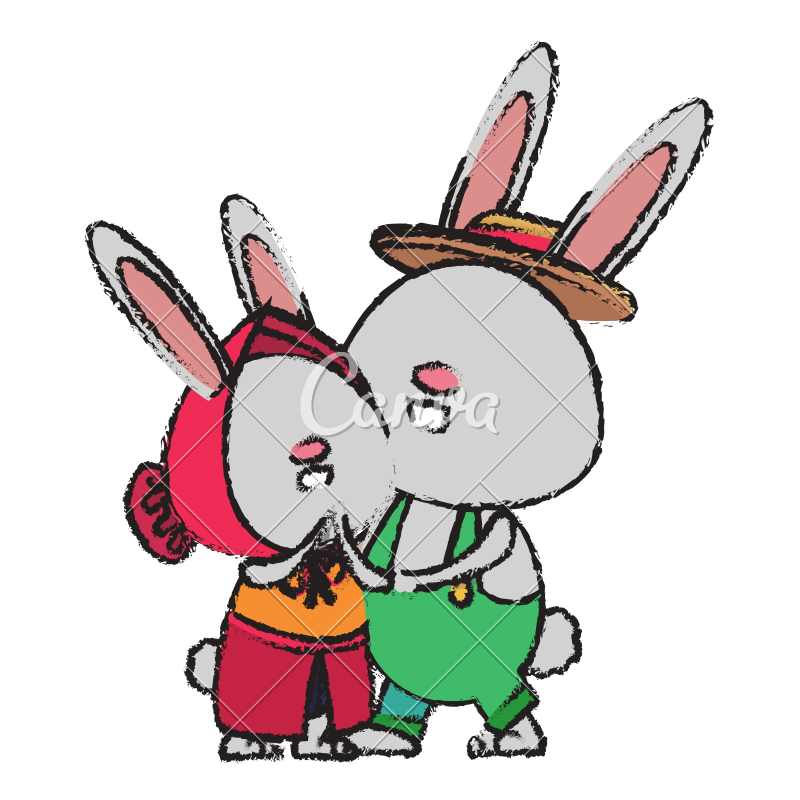800x800 Drawing Couple Easter Bunny