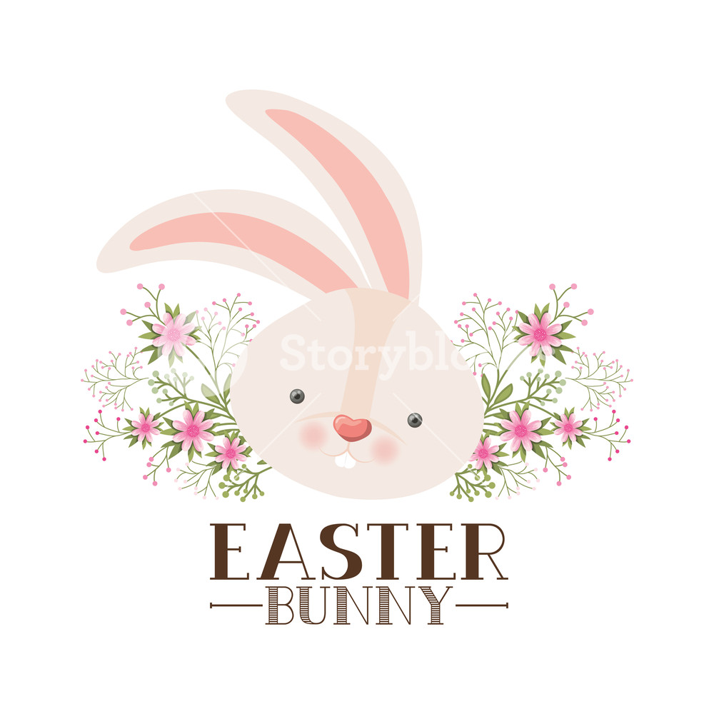 1000x1000 Easter Bunny Label With Flowers Isolated Icon Vector Illustration