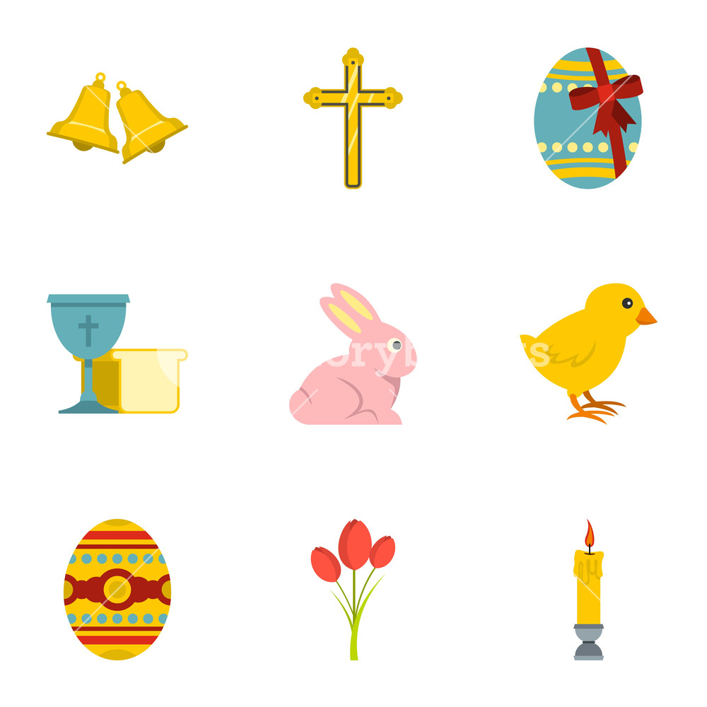 1000x1000 Happy Easter Icon Set Flat Style Set Of Happy Easter Icons