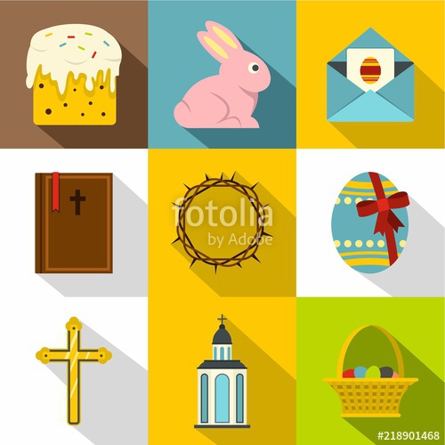 500x500 Happy Easter Icon Set Flat Style Set Of Happy Easter Vector