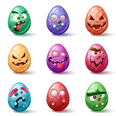 490x490 Happy Easter Cartoon Set Egg Icon Vector