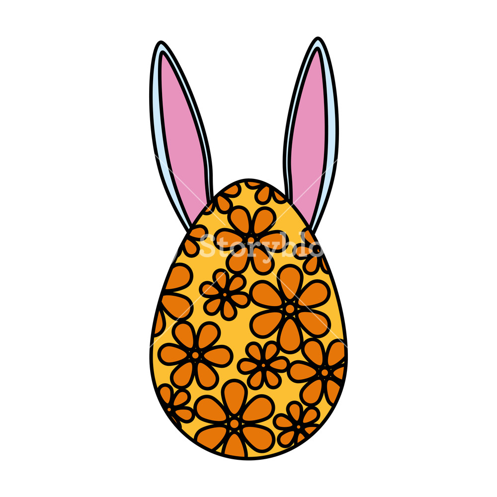1000x1000 Egg Painted With Rabbit Ears Easter Icon Vector Illustration