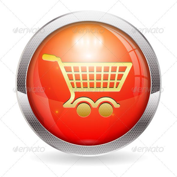 590x590 Red Button With Shopping Cart Icon, Isolated On White, Easy