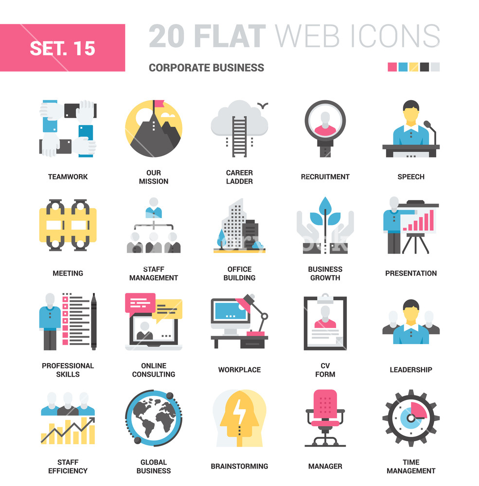 985x1000 Vector Set Of Corporate Business Flat Web Icons Each Icon Neatly