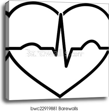 382x390 Minimal Black And White Heart Ecg Icon, Canvas Print Barewalls