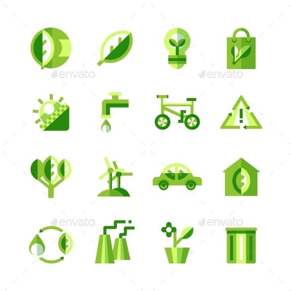 590x590 Green Ecology Icons Set Of Ecologically Clean Products And Safe