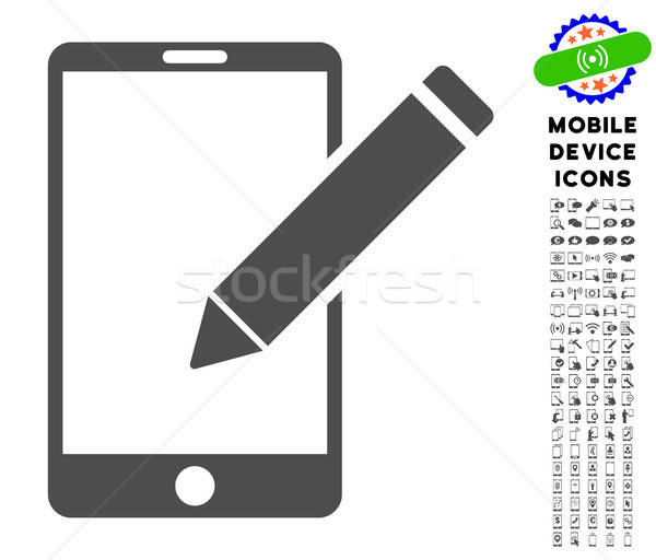 600x512 Smartphone Edit Pencil Icon With Set Vector Illustration Victor