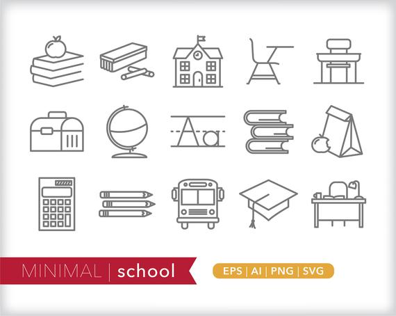 570x454 School Line Icons Education Icon Illustrations Png Etsy