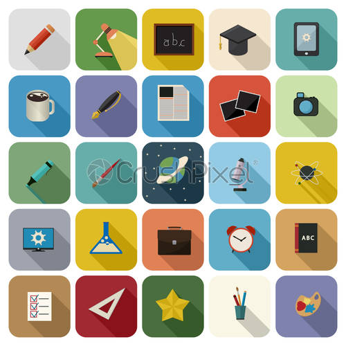 500x500 Education Icon Set, Stock Vector Crushpixel