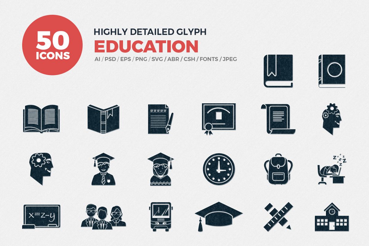 1200x800 Glyph School Education Icons Set