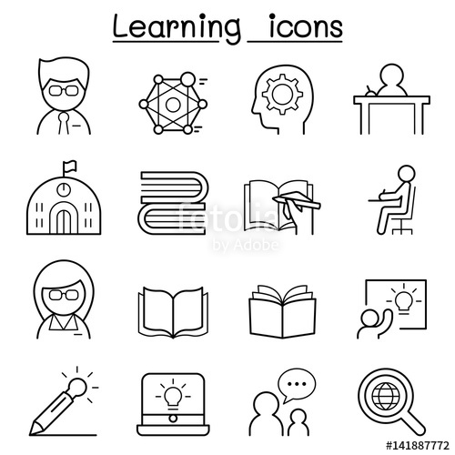 500x500 Learning Education Icon Set In Thin Line Style Stock Image