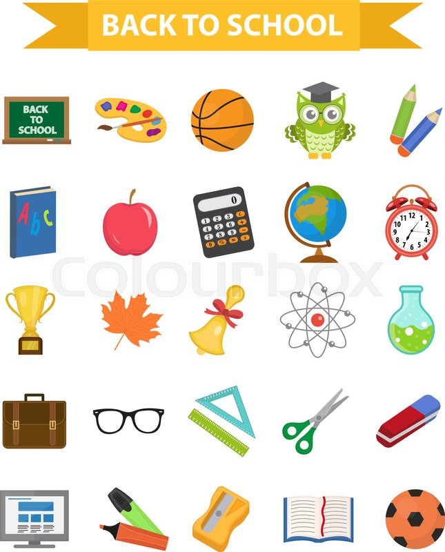 645x800 Back To School Icon Set, Flat, Cartoon Stock Vector Colourbox