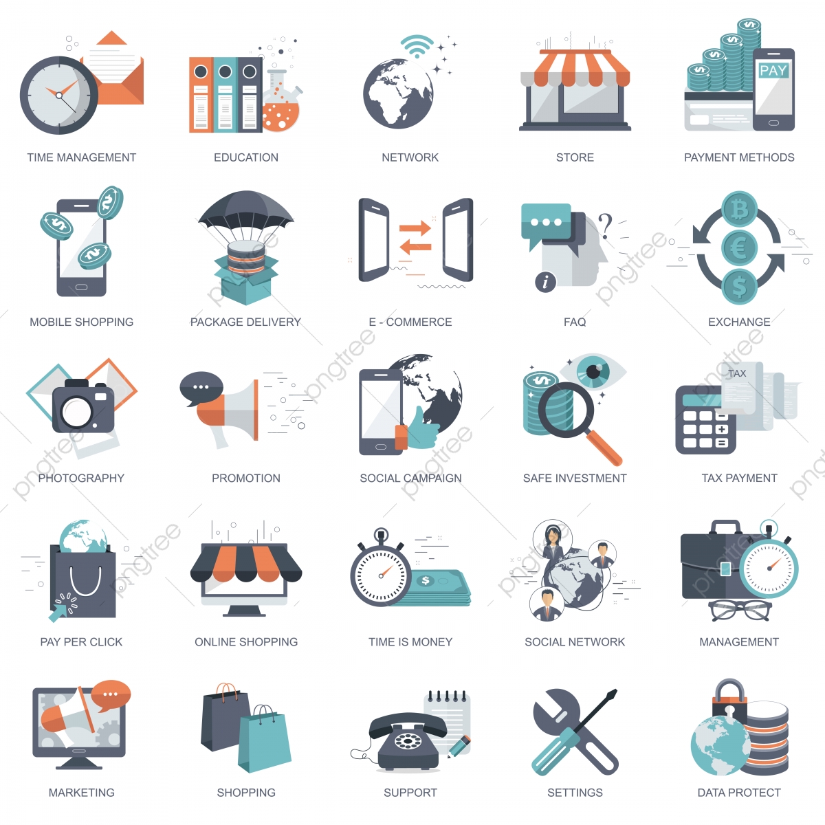 1200x1200 Business Management Finances Pay Per Click Education Icon Set