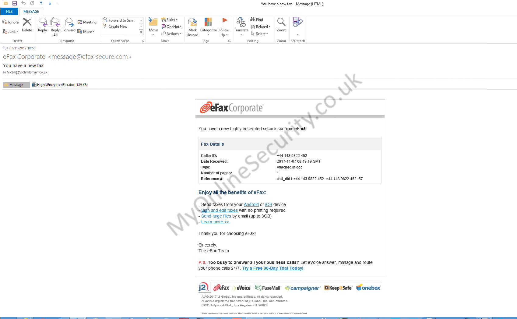1698x1047 Fake You Have A New Highly Encrypted Secure Fax From Efax! Malspam