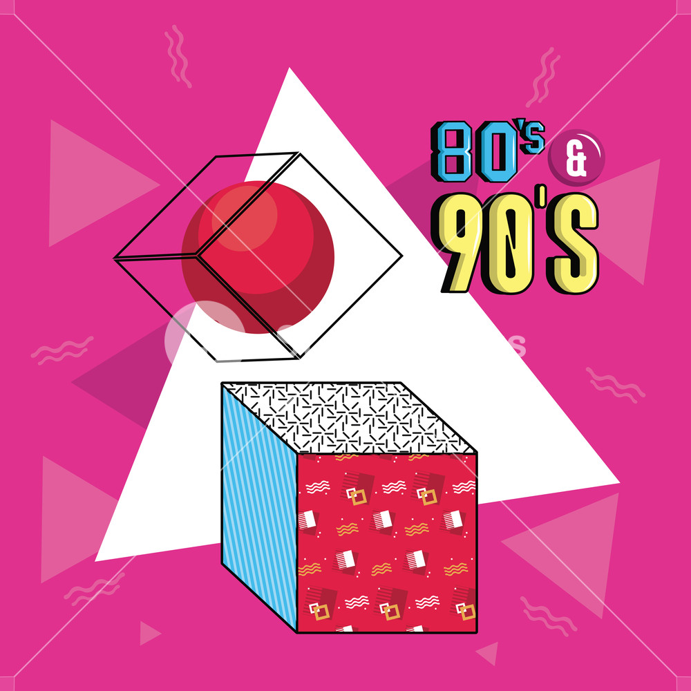 1000x1000 Eighties And Nineties Style Figures Icon Cube Purple Background