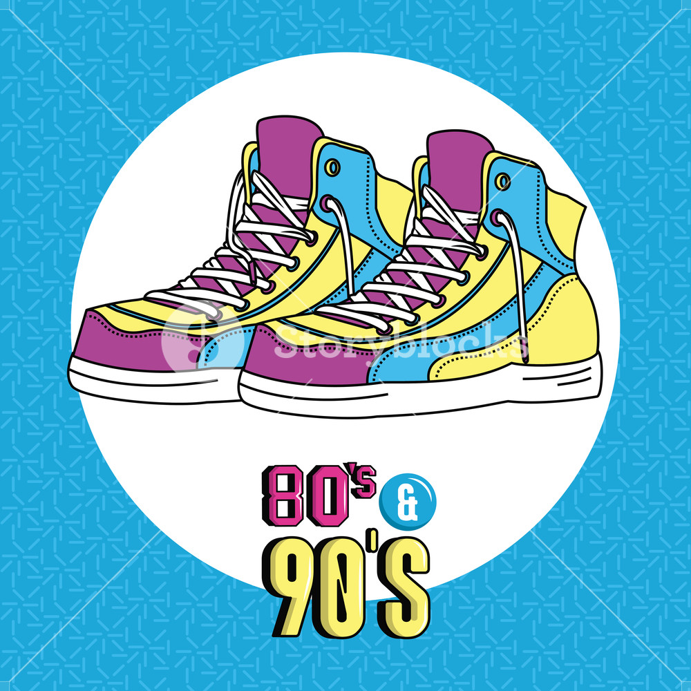 1000x1000 Eighties And Nineties Style Sneakers With Round Icon Vector