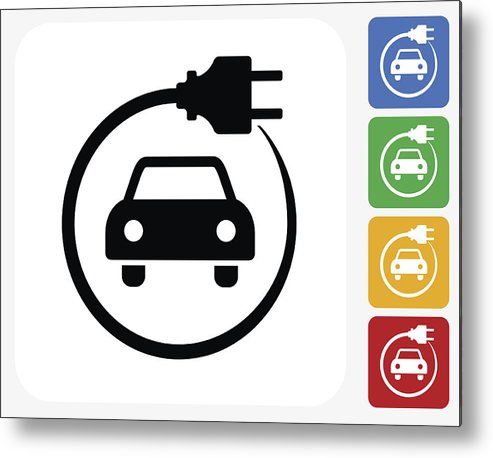 Electric Car Icon Flat Graphic Design Metal Print 493x458 Electric Car Icon Flat Graphic Design Metal Print
