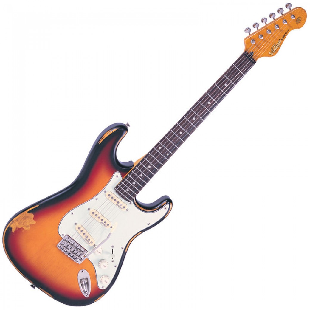 Vintage Icon Electric Guitar Distressed Sunburst 1040x1040 Vintage Icon Electric Guitar Distressed Sunburst