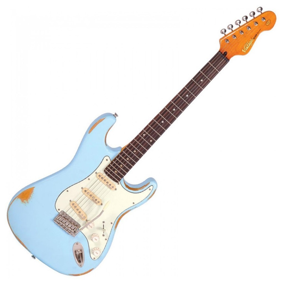 Vintage Icon Electric Guitar, Distressed Laguna Blue 1200x1200 Vintage Icon Electric Guitar, Distressed Laguna Blue