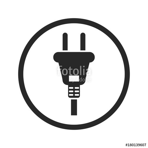 500x500 Electric Plug Icon, Black Isolated On White Background, Vector