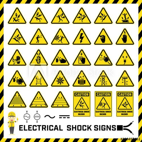 500x500 Set Of Safety Caution Signs And Symbols Of Electrical Shock