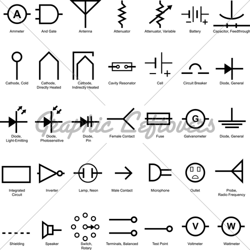 500x500 Electrical Symbol Icon Set Gl Stock Images