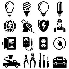 235x235 Electrician Equipment For Outlet Repair Black White Icon Set