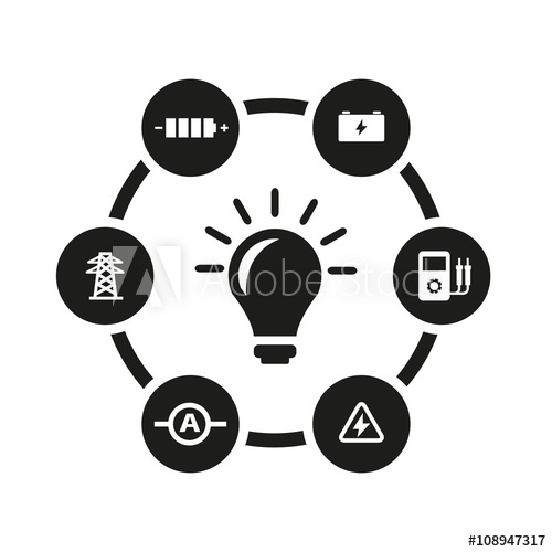 500x500 Vector Black Electricity Icon Set Electricity Icon Object