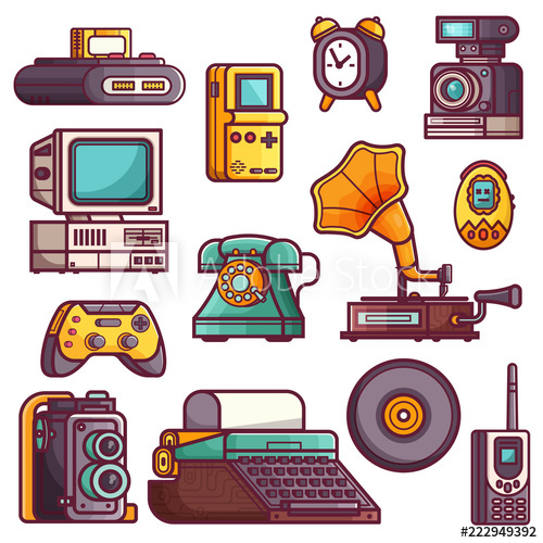 500x500 Retro Tech Devices Icons Multimedia Electronic Gadgets Collection