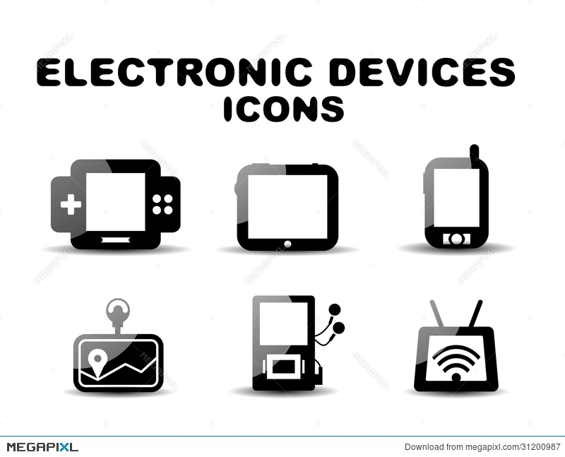 800x647 Black Glossy Electronic Devices Icon Set Illustration