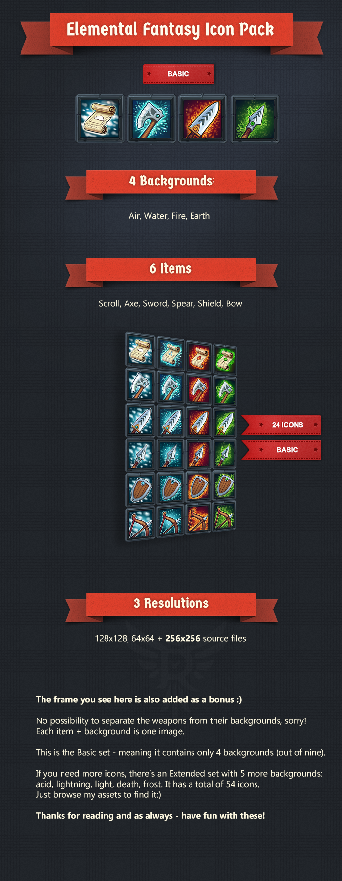 700x1800 Basic Elemental Icon Pack Gamedev Market