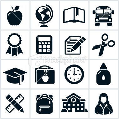 380x380 Set Of Black Icons Related To Elementary School Stock Vector Art