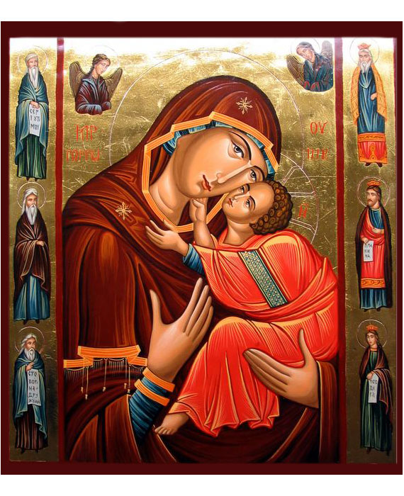 570x700 Hand Painted Icon Of Virgin Eleusa With Saints