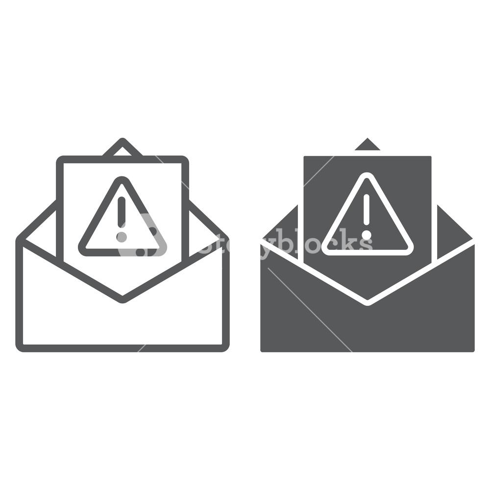 1000x1000 Spam Warning Line And Glyph Icon, Letter And Email, Alert Mail